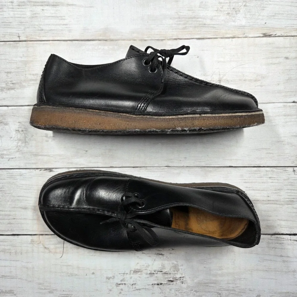 Clarks Desert Trek Black Leather Center Seam Crepe Sole Shoes 500629 Women 8.5